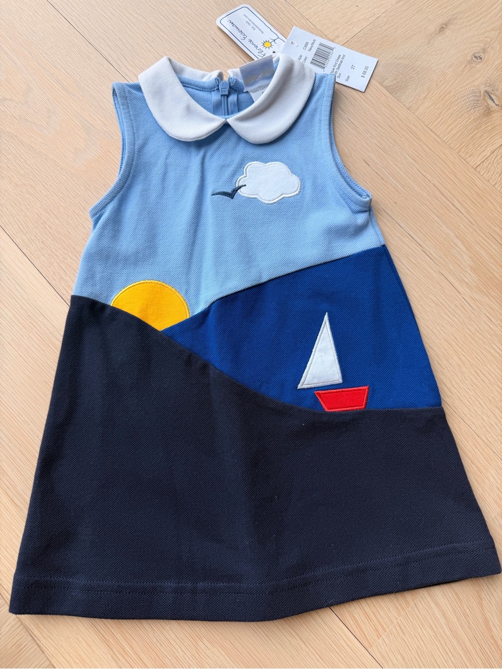 Florence Eiseman Girls' Nautical Sun & Sail Appliqué Dress - Light Blue & Navy